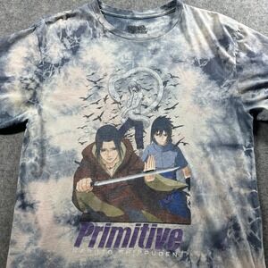 Primitive Naruto Shippuden T-Shirt M Blue Tie Dye Sasuke Itachi Graphic Tee Flaw